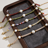 Bracelet Chic pour Femme en Verre Facetté Multicolore, Zircon et Perle d'Eau Douce, Améthyste – Idéal pour Tenue Quotidienne Décontractée