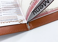 En gros, Porte-menu A4 en cuir PU marron avec cordon en caoutchouc, pour menu double page