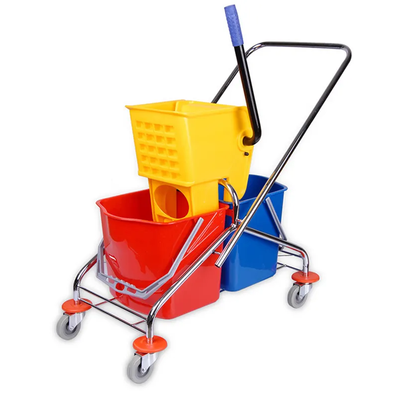 25l wringer bucket easy Plastic housekeeping trolleys mini mop cleaning bucket and mop double bucket trolley
