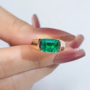 Nuovo stile vendita calda 18K oro giallo massiccio laboratorio-cresciuto verde smeraldo anello da uomo con certificato
