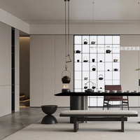 Buffet de salon moderne de luxe léger en bois composite avec étagères ouvertes et éclairage LED