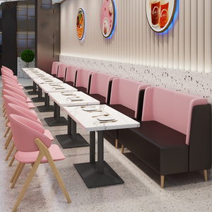 Custom Coffee Shop Fast Food <b>Restaurant</b> Furniture Black Soft Contrast Leather Plywood MDF Table and Chairs <b>Set</b> - Product Image 1