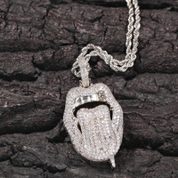 Pendentif à lèvres en zircon plaqué or blanc avec logo personnalisé Bijoux de mode Hiphop pour mariage Collier à maillons en laiton