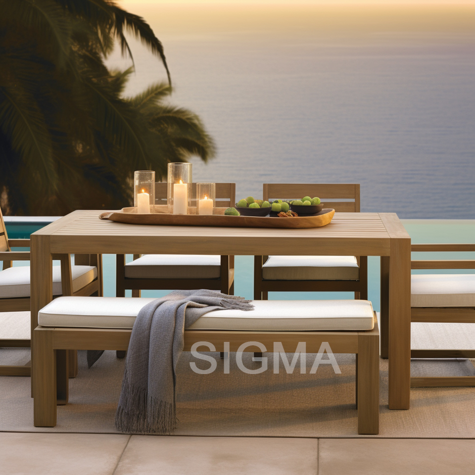 Modern beach outdoor commercial rectangle dinning table teak garden patio custom