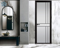 Porte coulissante en alliage d'aluminium gris foncé à ouverture plate, porte de salle de bain, porte intérieure de toilettes, porte coulissante personnalisée pour le commerce extérieur