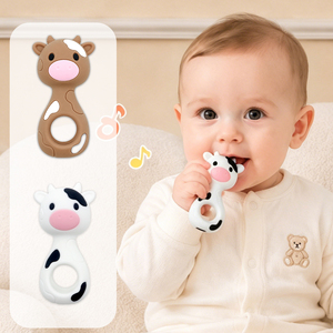Anneau de dentition sensoriel en silicone sans BPA en forme de vache pour bébés, jouet à mâcher pour nouveau-nés de 0 à 12 mois, fabriqué par un fabricant OEM - Product Image 1