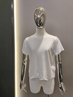 Kaos Wanita Linen Manis Bermotif Bunga Kerah Bulat Lengan Pendek Bordir Hiasan Kerang Cepat Kering Bernapas Kasual Atasan Musim Panas