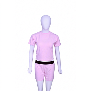 Conjunto de Camiseta y Pantalones Cortos de Algodón y Elastano para Mujer al por Mayor, Ropa Deportiva Informal para Gimnasio, con Logotipo Personalizado - Product Image 1