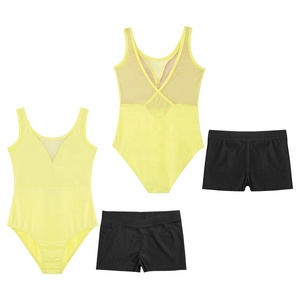 Justaucorps et short de danse pour filles, en tissu extensible, <span class=keywords><strong>col</strong></span> en V, sans manches, 2 pièces, tenue de danse d'entraînement, ballet pour débutantes, personnalisable - Product Image 5