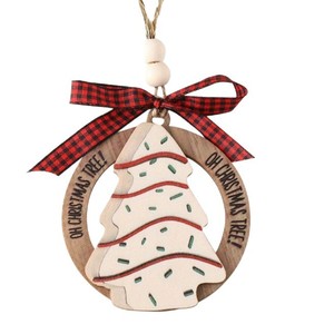 <b>Wooden</b> Christmas Ornament Circle Hanging Decor <b>Rustic</b> Style Hand Painted Bird Design For Tree Decoration - Product Image 4