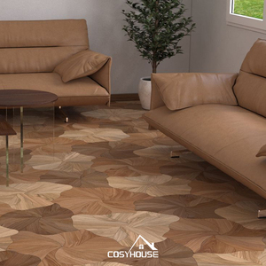 Suelo de parquet floral de lujo, marquetería de madera de roble natural, suelo artístico personalizado de madera noble para interiores de villas y hoteles. - Product Image 6