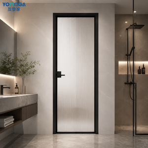 Puerta Interior de Diseño Simple <span class=keywords><strong>Alucasa</strong></span>, Puerta de Baño Individual de Aluminio, Puerta Interior de Vidrio Abatible para Baño, Puertas Interiores con Marco - Product Image 1