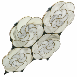 Décoration murale intérieure moderne de luxe <span class=keywords><strong>en</strong></span> laiton blanc Bianco Carrara marbre aiguisé jet d'eau mosaïque de carreaux de pierre <span class=keywords><strong>pour</strong></span> sols - Product Image 1