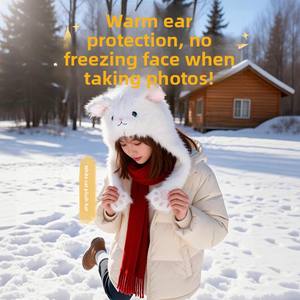 Chapeau d'extérieur en peluche courte automne/hiver, chaud, protection des <span class=keywords><strong>oreilles</strong></span>, motif mignon Panda & Renard avec <span class=keywords><strong>oreilles</strong></span> mobiles, taille universelle - Product Image 4