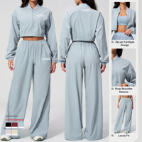 Ensemble de vêtements de sport pour femmes UPF50+ avec veste courte et pantalon large, personnalisable pour le yoga et le sport