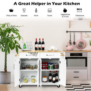 Modern DB Rolling Kitchen Island <b>Cart</b> with Smooth Lockable Wheels and Rubber <b>Wood</b> Top - Product Image 1