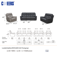 MANWAH CHEERS Hot 321 Ensemble de canapés inclinables électriques en cuir véritable avec table rabattable et chargeur sans fil pour salon