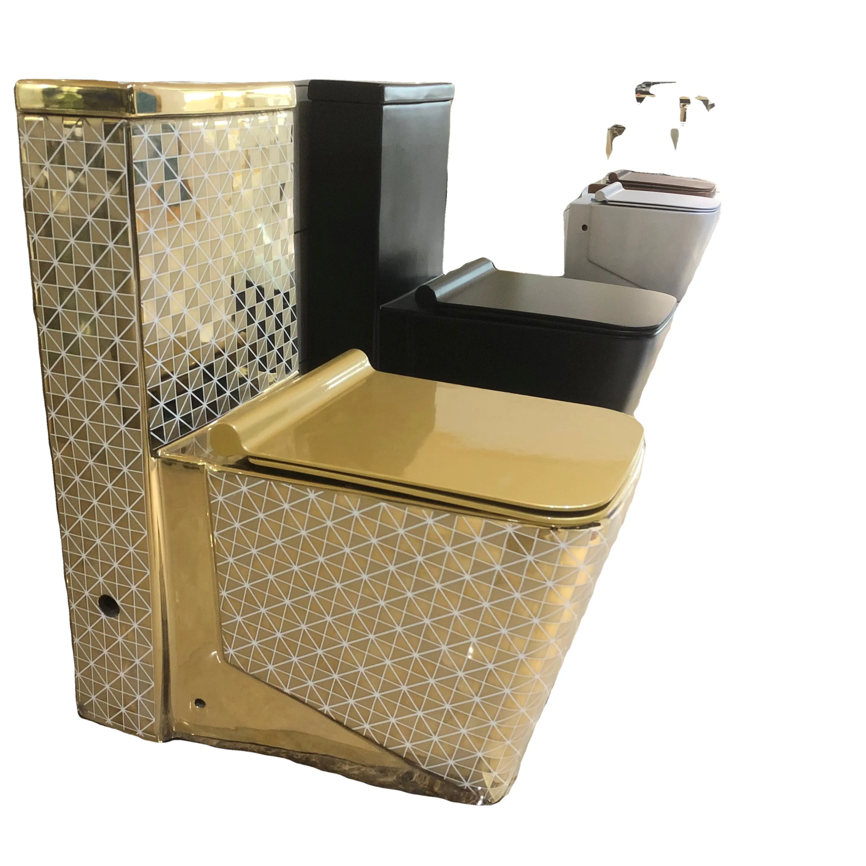 Pemasok Toilet Satu Atap Modis Warna, Perlengkapan Sanitasi Gaya Mewah Modern Toilet Satu-potong Emas