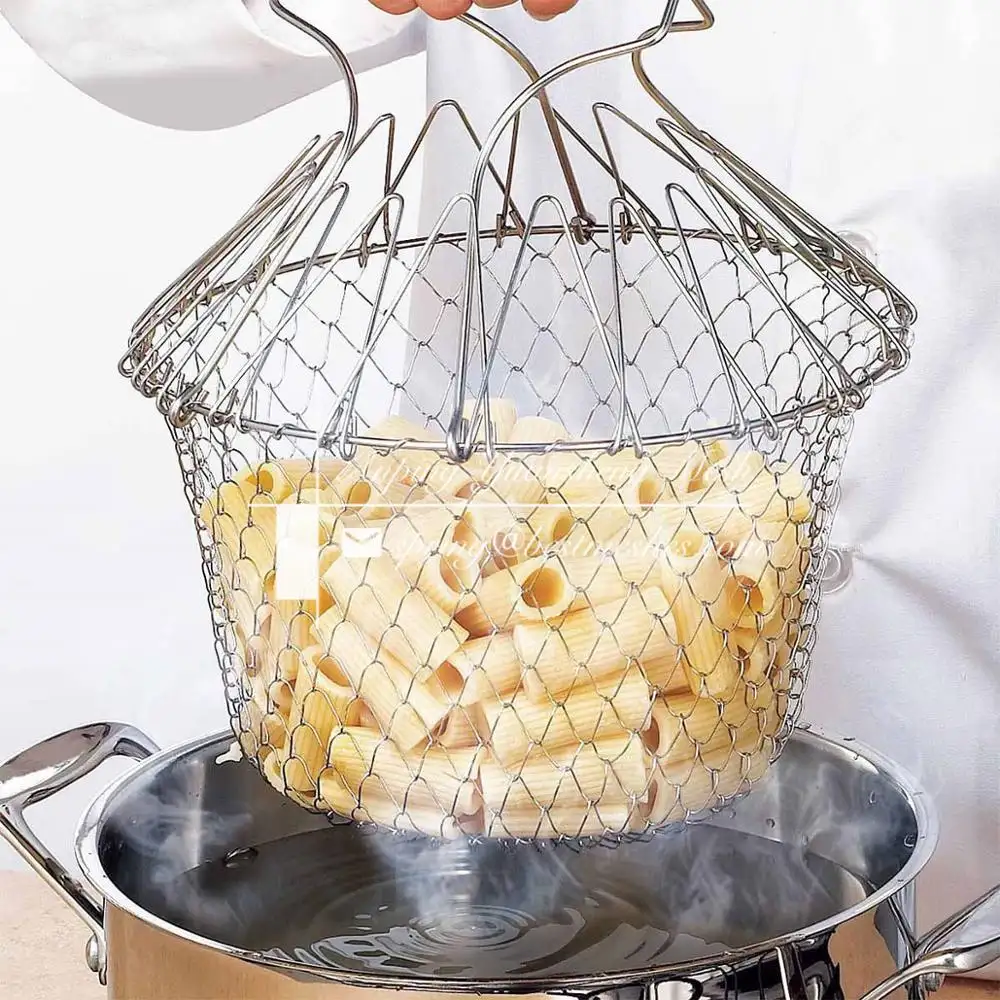 304 Paslanmaz Çelik Mutfak Katlanır Fry Chef Sepeti Süzgeç Net Filtre sepeti fritöz
