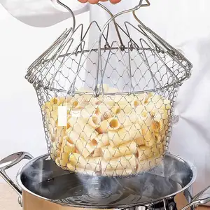 304 Thép Không Gỉ Bếp Gấp Fry Chef Giỏ Lọc Lưới Lọc Cho Nồi Chiên Chất Béo Sâu