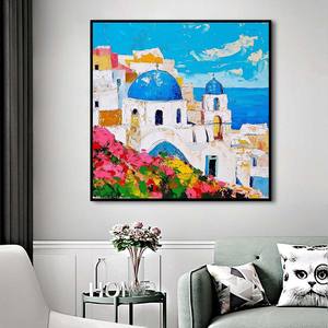 Pintado a mano <span class=keywords><strong>de</strong></span> alta calidad Santorini <span class=keywords><strong>Grecia</strong></span> paisaje mar Egeo <span class=keywords><strong>pintura</strong></span> al óleo para decoración para sala <span class=keywords><strong>de</strong></span> estar soporte <span class=keywords><strong>de</strong></span> artista Base <span class=keywords><strong>de</strong></span> lienzo - Product Image 5