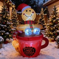 Décoration de Noël gonflable en polyester imperméable de 6 pieds, bonhomme en pain d'épices dans une tasse de chocolat, pour pelouse, fabriquée en usine