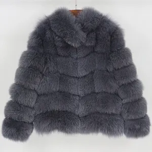 Jaket musim dingin mewah wanita, 2023 mantel bulu asli alami bulu rubah halus besar pakaian luar Streetwear hangat kerah berdiri rompi dapat dilepas
