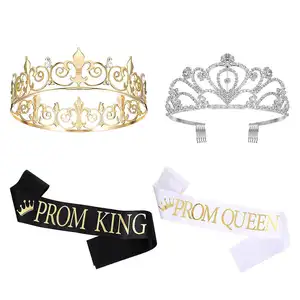 Nicro Queen King Prom Sash Crowns Tiara Bridal Shiny Satin Adults Halloween Cosplay Favors Graduation Party Custom Glitter Prom