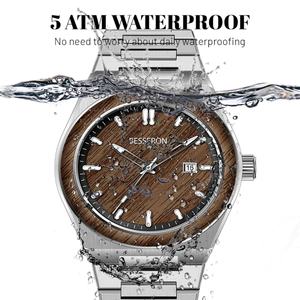 Relojes de Cuarzo de Lujo Personalizables para Hombre, Estilo Ejecutivo y Moderno, Acero Inoxidable, Resistentes al Agua, Esfera Analógica con Diseño de Madera, Cristal de 18 mm - Product Image 3