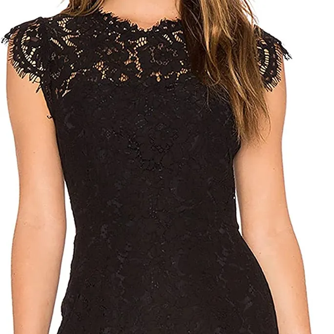 Ladies sleeveless lace floral Elegant cocktail dress with round neck and knee length suitable for parties
