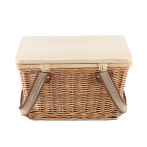 Cesta de madera de mimbre hecha a mano con forro, alta calidad, vejiga de aislamiento trapezoidal con tapa para picnic
