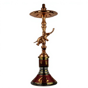 Authentique chicha égyptienne Khalil Mamoon, faite à la main, design éléphant, en cuivre et or, avec noyau en laiton (82 cm) - Product Image 1