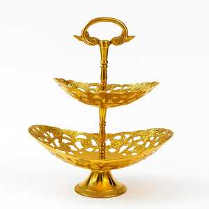 Support à gâteau rond en laiton à 2 niveaux, écologique, non toxique, plateau de service pour desserts, support décoratif pour gâteau pour mariage et fête - Product Image 1
