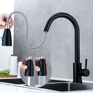 Grifos <span class=keywords><strong>de</strong></span> <span class=keywords><strong>Cocina</strong></span> Modernos <span class=keywords><strong>de</strong></span> Acero Inoxidable 201 Negro Mate con Rociador Extraíble <span class=keywords><strong>para</strong></span> Agua Fría y Caliente - Product Image 2