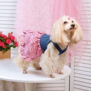 Robe pour chien de compagnie, imprimé léopard rose, décor en forme de cœur en denim, pour petits chiens, toutes saisons - Product Image 2
