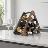 Porte-bouteilles en bois rustique pour comptoir, capacité 6 bouteilles, design triangulaire, organisateur autoportant pour la maison et la cuisine