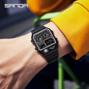 SANDA 3192 Montre Digitale LED Homme à <span class=keywords><strong>Cadran</strong></span> Carré, Multifonction avec Mesure de Température, Bracelet en Acier, Montre-Bracelet Sportive pour Homme, Idée Cadeau - Product Image 4