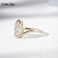 Anillo Solitario Starsgem de 2 Quilates, Oro Sólido de 10K, Corte Pera D VVS2, Diamante Cultivado en Laboratorio con Certificado IGI, Anillo de Compromiso