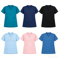 Haut de blouse médicale à col en V et manches courtes, extensible dans 4 directions, séchage rapide, double poche, uniforme médical multicolore, tunique d'infirmière d'hôpital