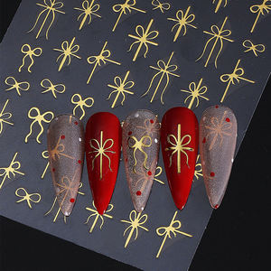 Autocollants pour ongles en forme de nœud cadeau de Noël, 3 couleurs, or métallique, vert, <span class=keywords><strong>rouge</strong></span>, design simple en ruban, bricolage, autocollants pour <span class=keywords><strong>manucure</strong></span>, décorations de vacances - Product Image 4
