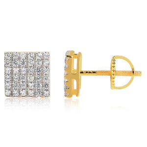 BES Hip Hop erkek mikro kaplamalı 5A kare buzlu Out CZ 925 ayar gümüş düğme küpe Bling rapçi takı - Product Image 1