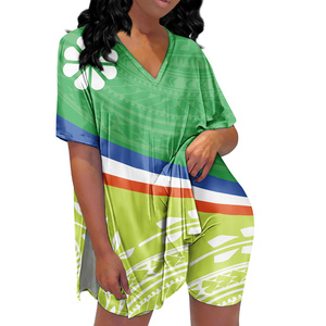Vente en gros, dropshipping, pyjama pour femmes et filles, manches courtes, taille élastique, imprimé logo des îles Marshall - Product Image 3