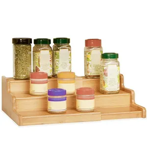 Kitchen Organizer Expandable 3 Tier Bamboo Retractable Spice Rack Kitchen Cabinet Organizer