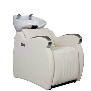 Luxury White Shampoo Bed Semi-reclining Shampoo Chair with Footrest and Electric Leg <b>Adjustment</b> for Barber Shop - Product Image 1