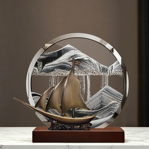 Décoration en cristal sablé en forme de voilier 'Navigation en douceur', style sablier, finition bronze, pour salon, bureau, cadeau - Product Image 1