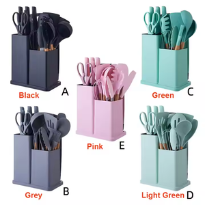 Non Stick <b>Kitchen</b> Utensils <b>Tools</b> 19pcs Set of Silica Gel With Wooden Handle and Cuttings Board Storage Bucket <b>Kitchen</b> <b>Gadget</b> Set - Product Image 4
