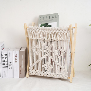 Nordic Style Cotton Rope Woven Magazine Rack Storage <b>Shelf</b> <b>Desktop</b> Book Holder Foldable Home Decor Photo Prop - Product Image 2