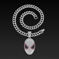 Liontin Masker Jaring Laba-Laba Unisex Anak-Anak, Lapis Emas 14K, Hip Hop Bling Cuban Link, Perhiasan Anime untuk Pesta