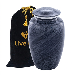 Blue Marble Urn Keepsake Cremation Urn <b>Memorial</b> Cinerary Vessel Metal Urn for Home Remembrance - Indian Home Crafts - Product Image 1