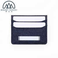 Dompet Kartu Kredit Kulit Asli Denim Tahan Lama Model Sambungan Yanzhi dengan Logo Kustom, Anti RFID, Tipis, dan Praktis